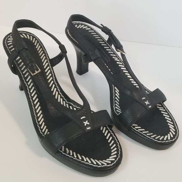 Black & White Kitten Heels Sandals Jil Sander Size 6 US / 36 IT Made in Italy - Picture 1 of 10